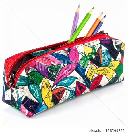Colorful Pencil Case with Abstract Leaf Pattern 128599732
