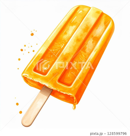 Orange Popsicle Watercolor Illustration 128599796