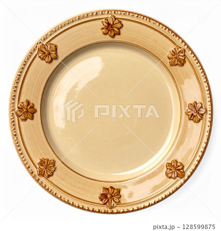 Beige Ceramic Plate with Embossed Floral Detail Beige Ceramic Plate with Embossed Floral Detail 128599875