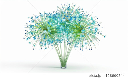 Abstract Blue Green Flower Burst in Glass Vase 128600244