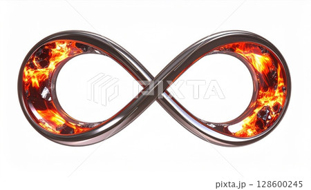 Fiery Infinity Symbol: Glowing Metal and Flame Design 128600245