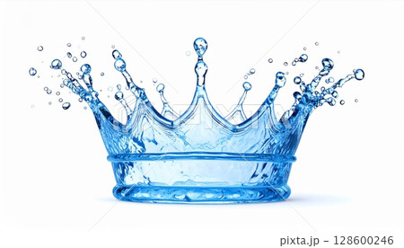 Blue Water Crown Splash on White Background 128600246