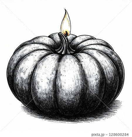 Black And White Pumpkin Candle Illustration 128600284