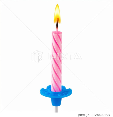 Pink Spiral Birthday Candle with Blue Holder 128600295