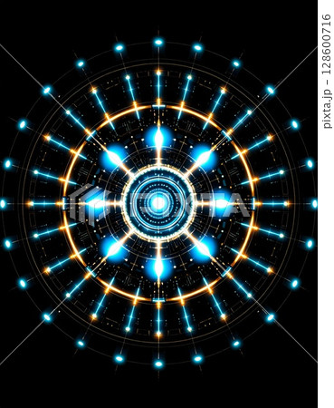 Abstract Blue and Gold Circular Mandala Design 128600716