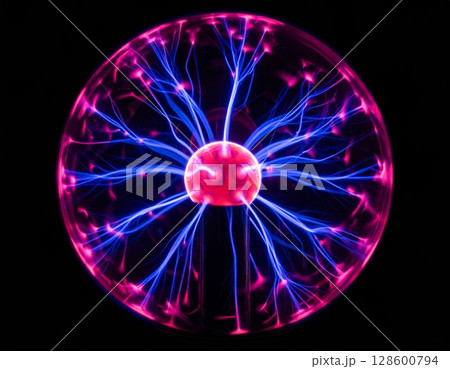 Plasma Ball with Blue and Pink Electric Discharge 128600794