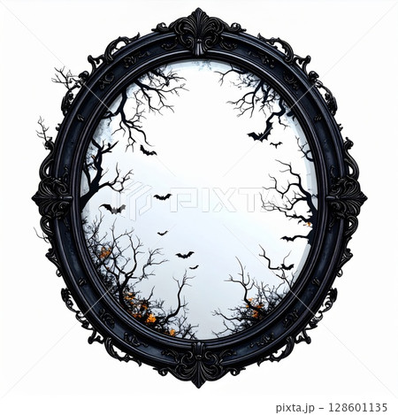 Ornate Black Frame with Bats and Bare Trees 128601135