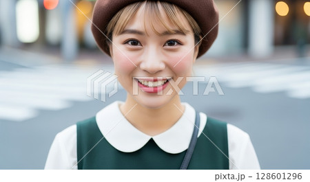 笑顔の若い女性 128601296