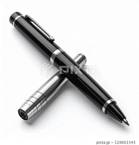 Black and Silver Pen on White Background Black and Silver Pen on White Background 128601343