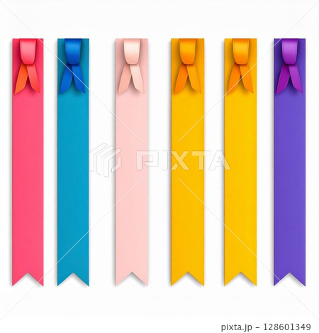 Colorful Ribbon Bookmarks Set on White Background Colorful Ribbon Bookmarks Set on White Background 128601349