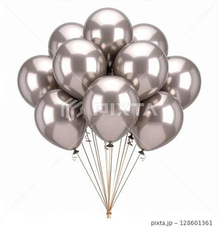 Silver Metallic Balloons Bunch Studio Shot 128601361
