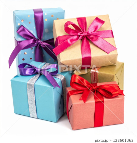 Colorful Wrapped Gifts with Ribbons and Bows 128601362