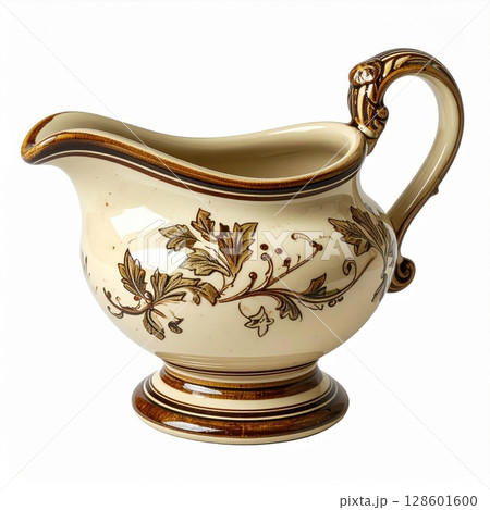 Cream Gravy Boat with Gold Leaf Design 128601600