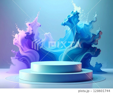 Abstract Paint Splashes on Two-Tiered Podium 128601744