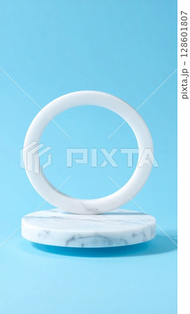 White Marble Circle on Blue Background 128601807