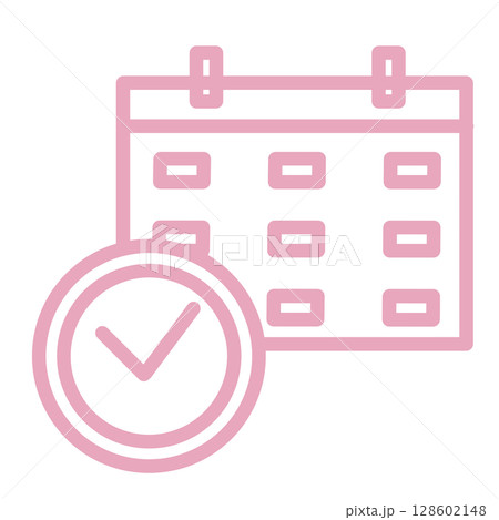 シンプルでかわいいカレンダーと時計のアイコン スケジュール管理 予約 ピンク シンプルでかわいいカレンダーと時計のアイコン スケジュール管理 予約 ピンク 128602148