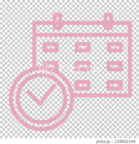 シンプルでかわいいカレンダーと時計のアイコン スケジュール管理 予約 ピンク シンプルでかわいいカレンダーと時計のアイコン スケジュール管理 予約 ピンク 128602148
