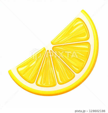 Bright Yellow Lemon Slice on White Background 128602186