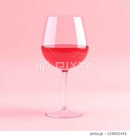 Pink Rose Wine in a Glass on Pink Background 128602442