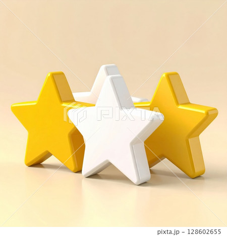 Three Dimensional Gold and White Stars on Beige Background 128602655
