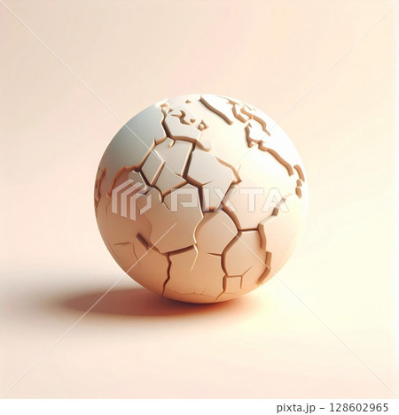 Cracked Beige Earth Sphere on Pale Background 128602965