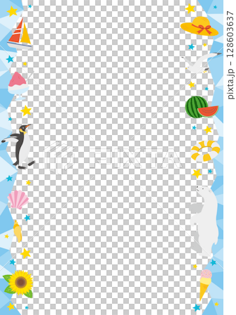 Vertical ice frame illustration with a summer theme_Blue 128603637