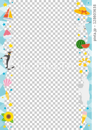 夏をイメージした氷の縦型の左右のフレームイラスト_緑 128603638