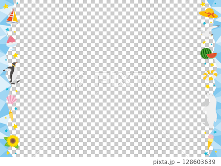 以夏季為主題的水平冰框插圖_藍色 128603639