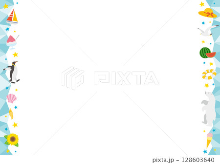 夏をイメージした氷の横型の左右のフレームイラスト_緑 128603640