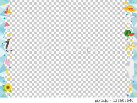 夏をイメージした氷の横型の左右のフレームイラスト_緑 128603640