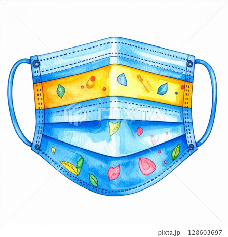 Watercolor Face Mask with Floral Pattern 128603697