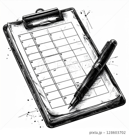 Black And White Clipboard With Pen And Checklist 128603702