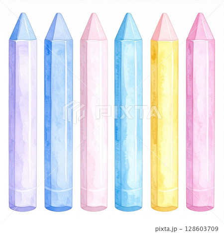 Pastel Colored Crayons Watercolor Illustration 128603709