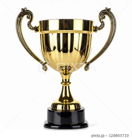 Golden Trophy with Two Handles on White Background 128603710
