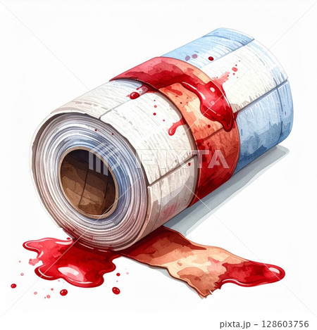 Red Stained Paper Roll Watercolor Illustration 128603756