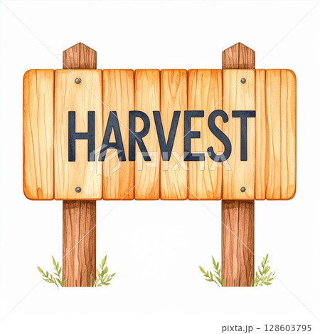 Rustic Wooden Harvest Sign with Green Grass 128603795