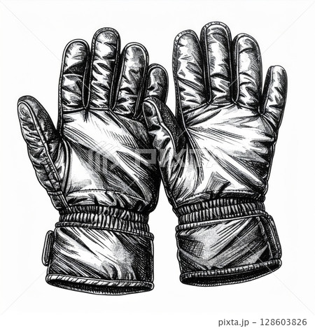 Detailed Drawing of a Pair of Leather Gloves Detailed Drawing of a Pair of Leather Gloves 128603826