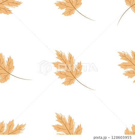 Seamless vector pattern with beige ospen leaves on a white background. Perfect for autumn-themed designs, textiles, packaging, web backgrounds, and seasonal decorations. 128603955