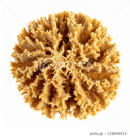 Round Yellow Sea Sponge on White Background 128604013