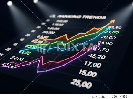 ランキングトレンド：市場の変化を示すカラフルなグラフ 128604095