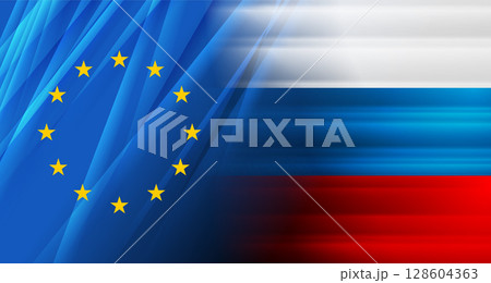Abstract depiction of the Russian and European flags merging 128604363
