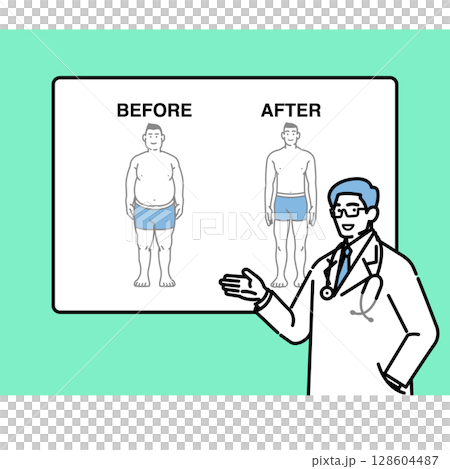 醫生解釋節食效果的插圖（前後圖） 128604487