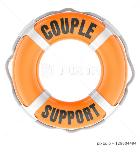 Couple Support concept with orange lifebuoy. 3D rendering 128604494