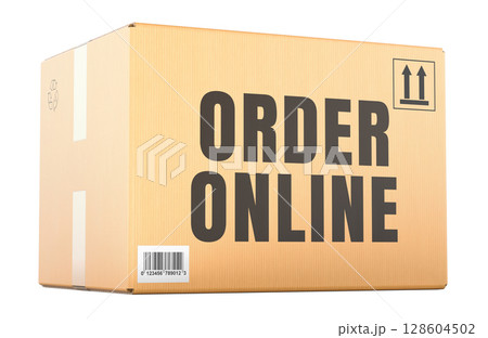 Order Online concept with cardboard box. 3D rendering 128604502