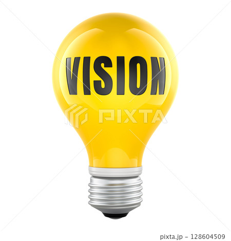 Vision concept with yellow light bulb. 3D rendering Vision concept with yellow light bulb. 3D rendering 128604509