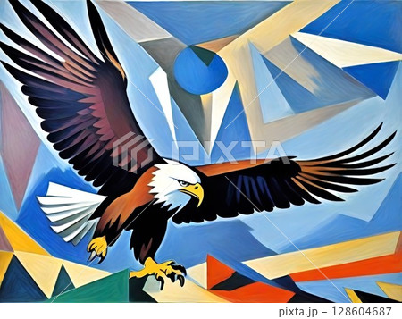 飛翔する鷲のポップイラスト 飛翔する鷲のポップイラスト 128604687