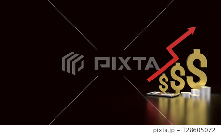 The Gold Dollar and Arrow up for Business concept 3d Rendering. The Gold Dollar and Arrow up for Business concept 3d Rendering. 128605072