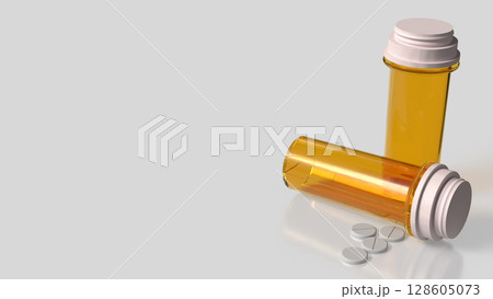 The Drug bottle on white background for Medical or health concept 3d Rendering. 128605073