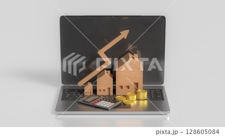 The House and Arrow up on laptop for Business concept 3d Rendering. The House and Arrow up on laptop for Business concept 3d Rendering. 128605084