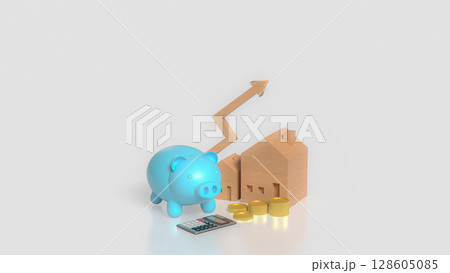 The House and Blue Piggy Bank for Business concept 3d Rendering. 128605085